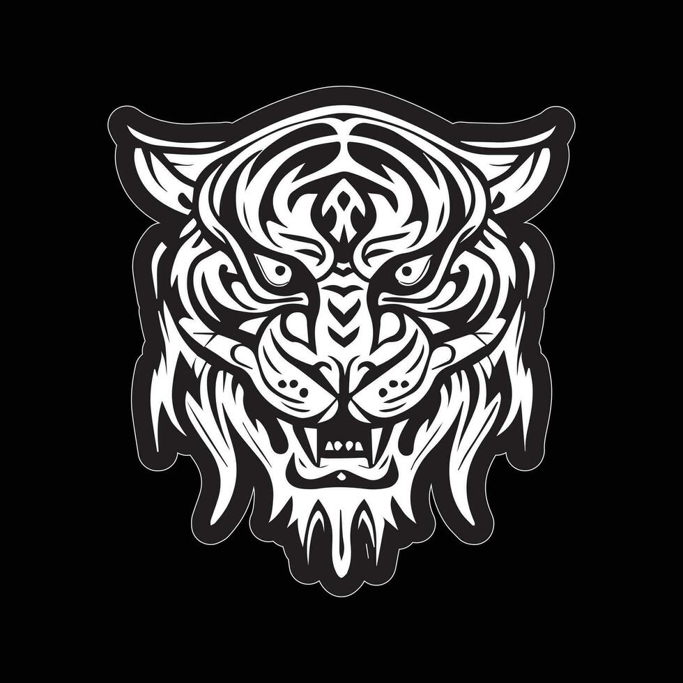 Tiger face sticker black and white for printing vector