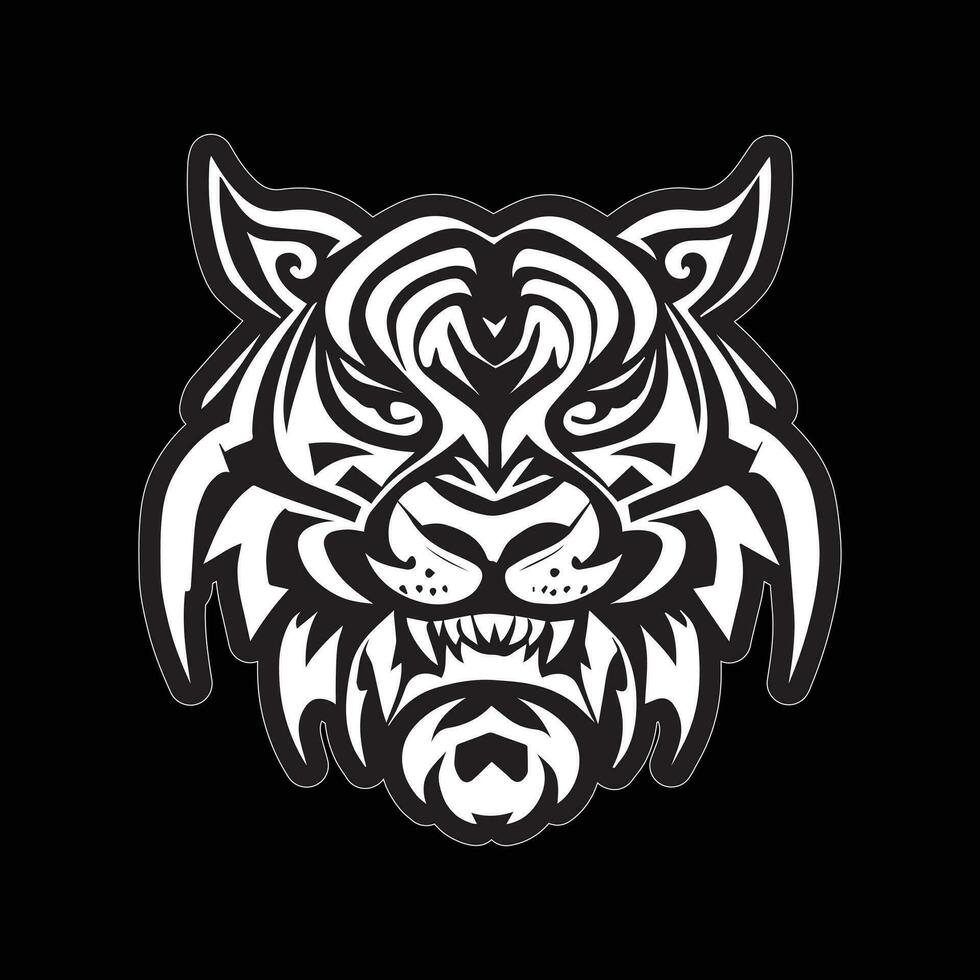 Tiger face sticker black and white for printing vector