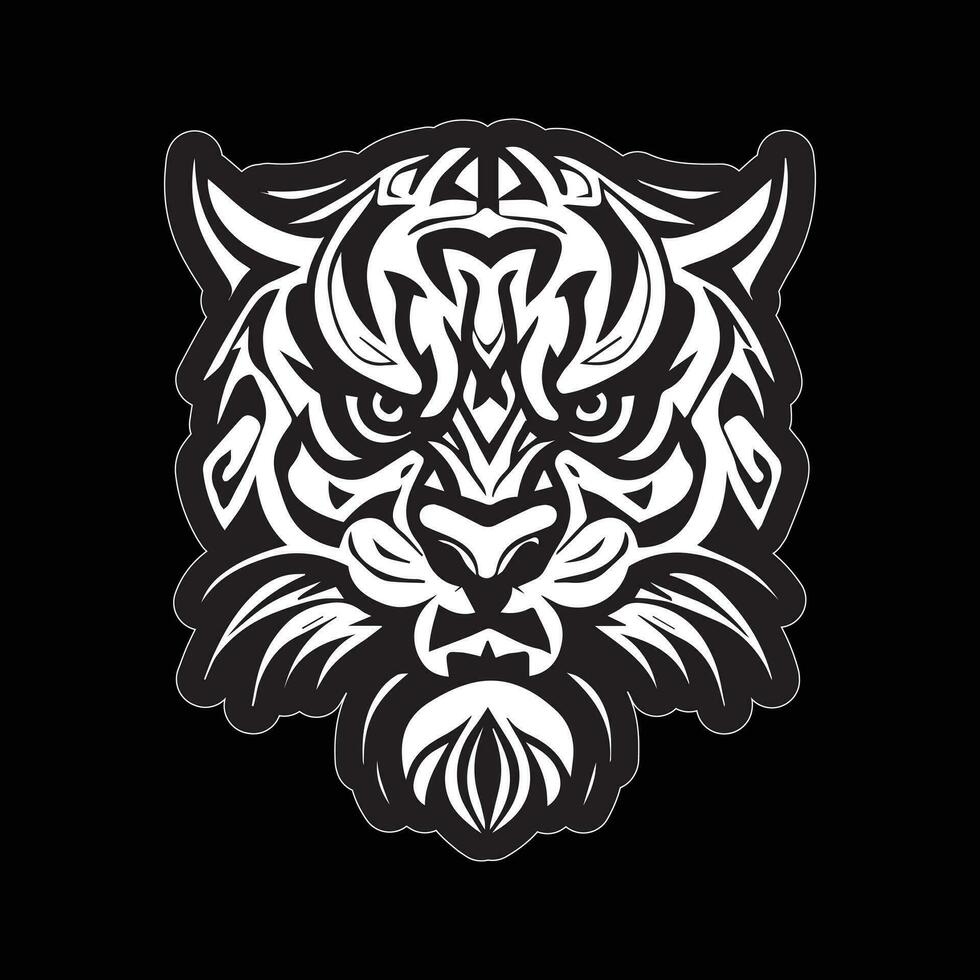 Tiger face sticker black and white for printing vector