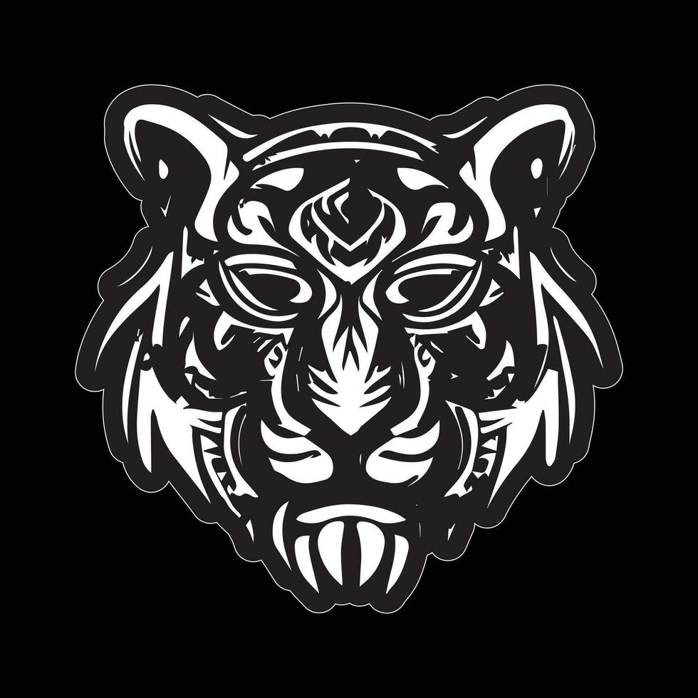 Tiger face sticker black and white for printing vector