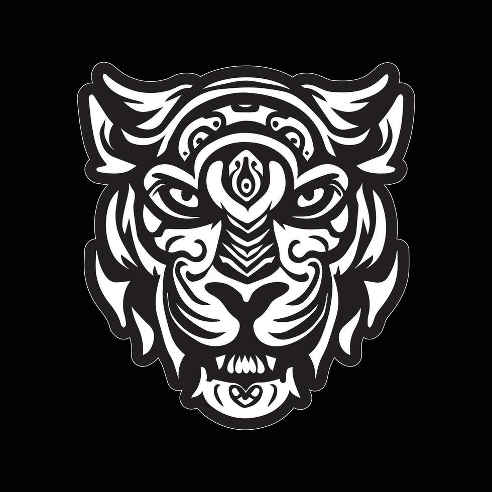 Tiger face sticker black and white for printing vector