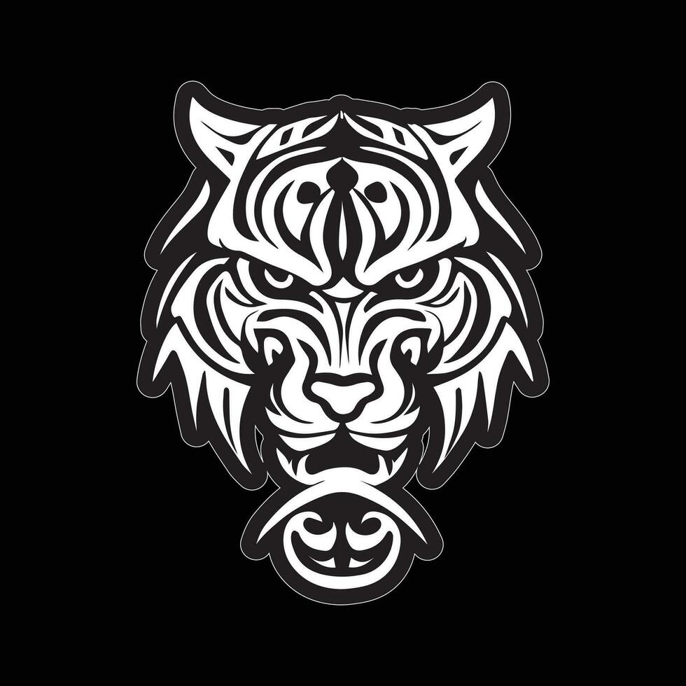 Tiger face sticker black and white for printing vector