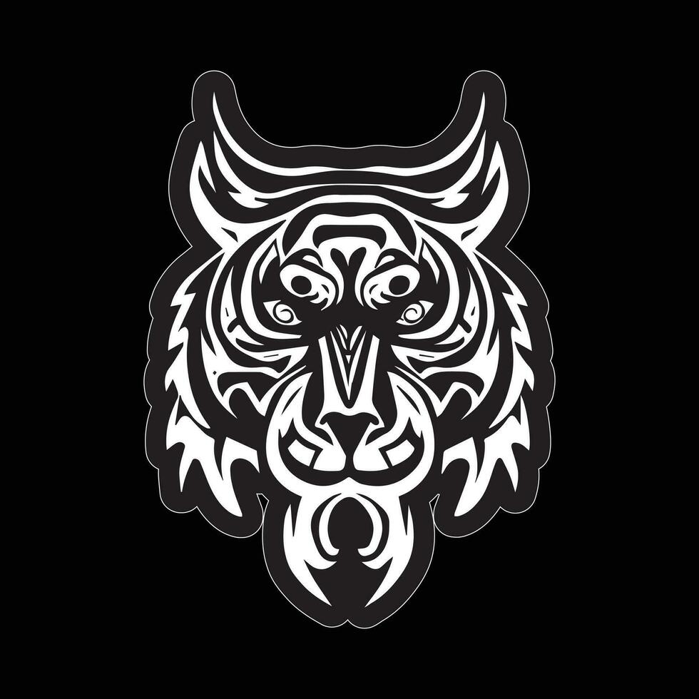 Tiger face sticker black and white for printing vector