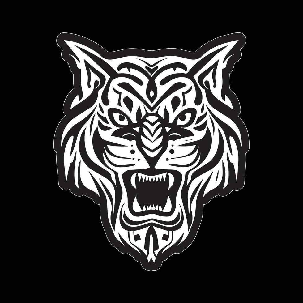 Tiger face sticker black and white for printing vector
