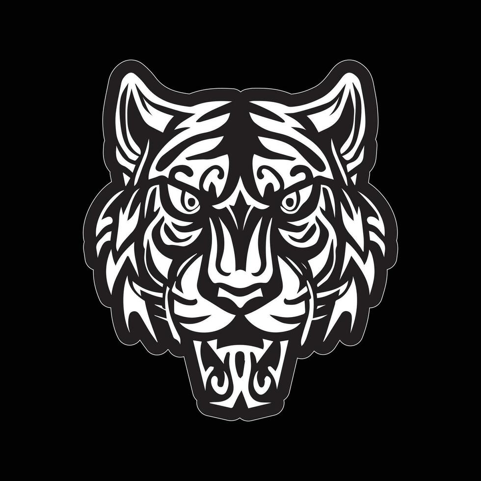 Tiger face sticker black and white for printing vector