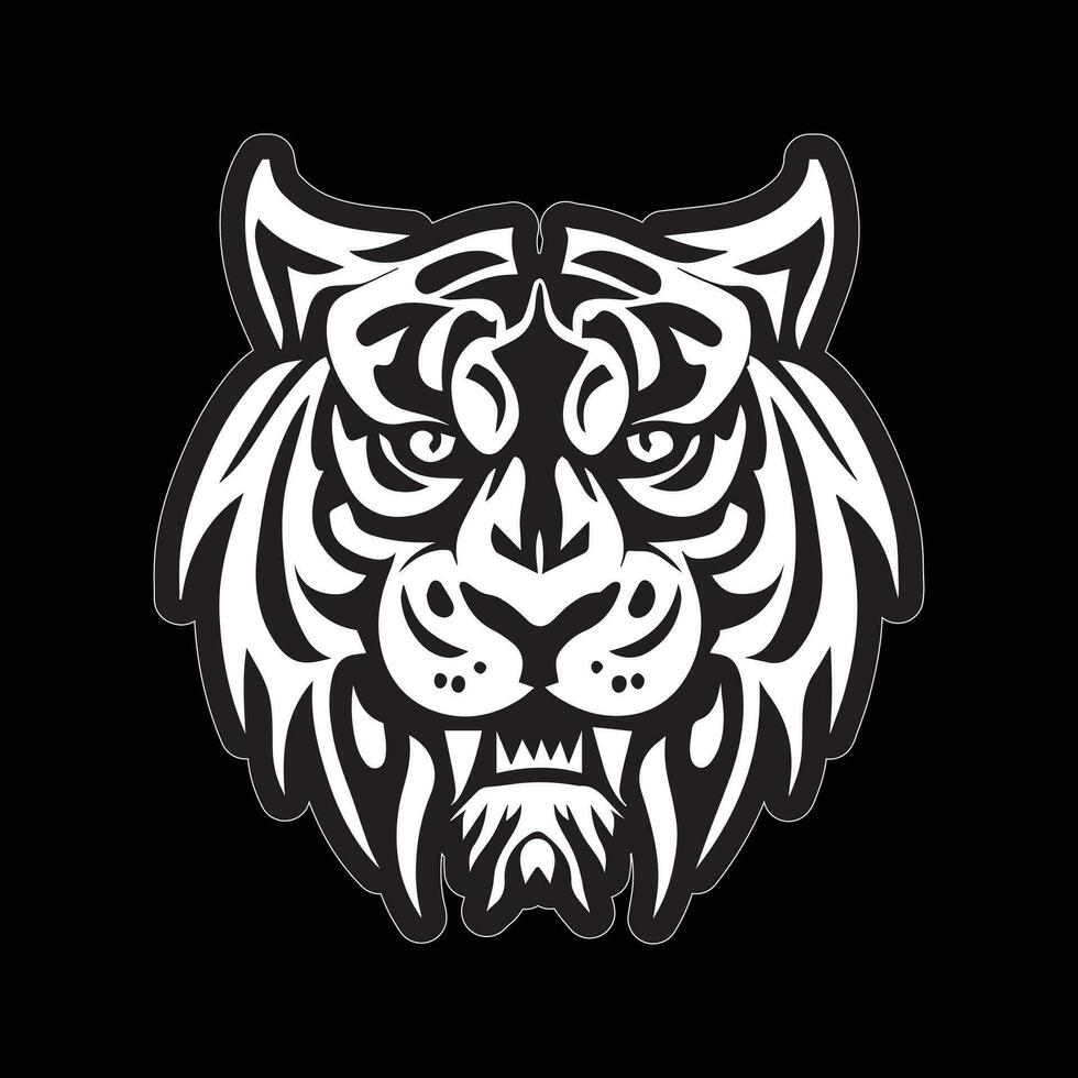 Tiger face sticker black and white for printing vector