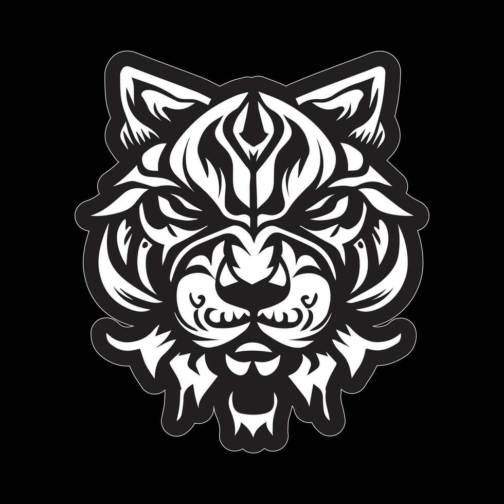 Tiger face sticker black and white for printing vector