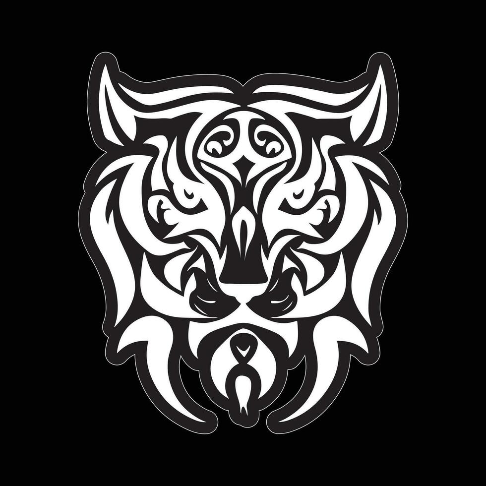 Tiger face sticker black and white for printing vector