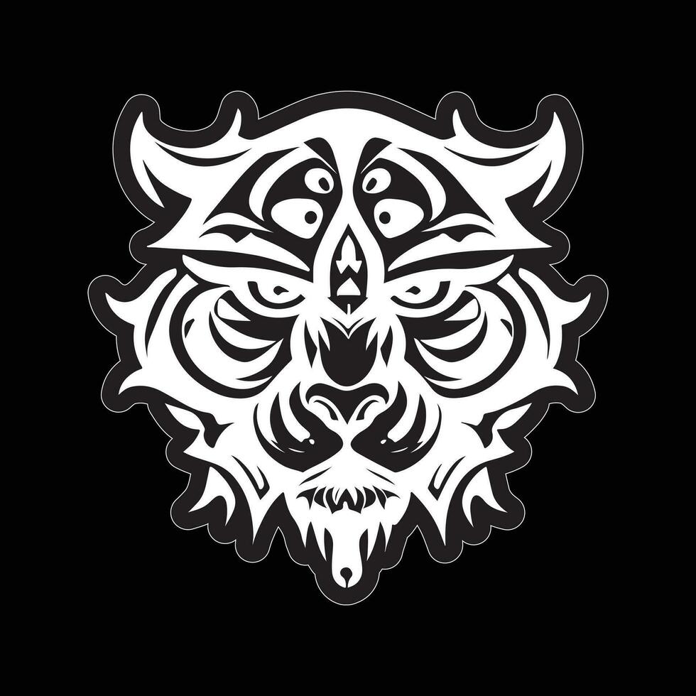 Tiger face sticker black and white for printing vector