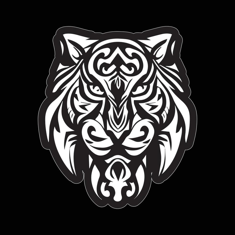 Tiger face sticker black and white for printing vector