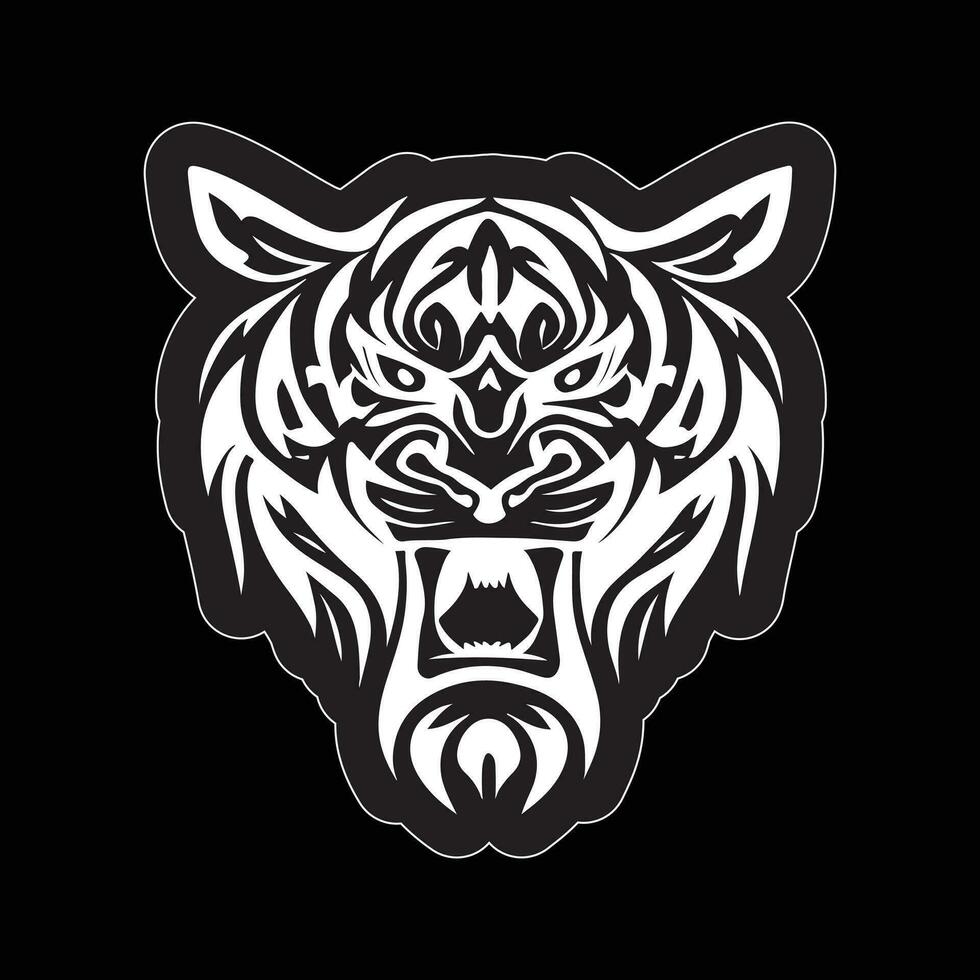 Tiger face sticker black and white for printing vector