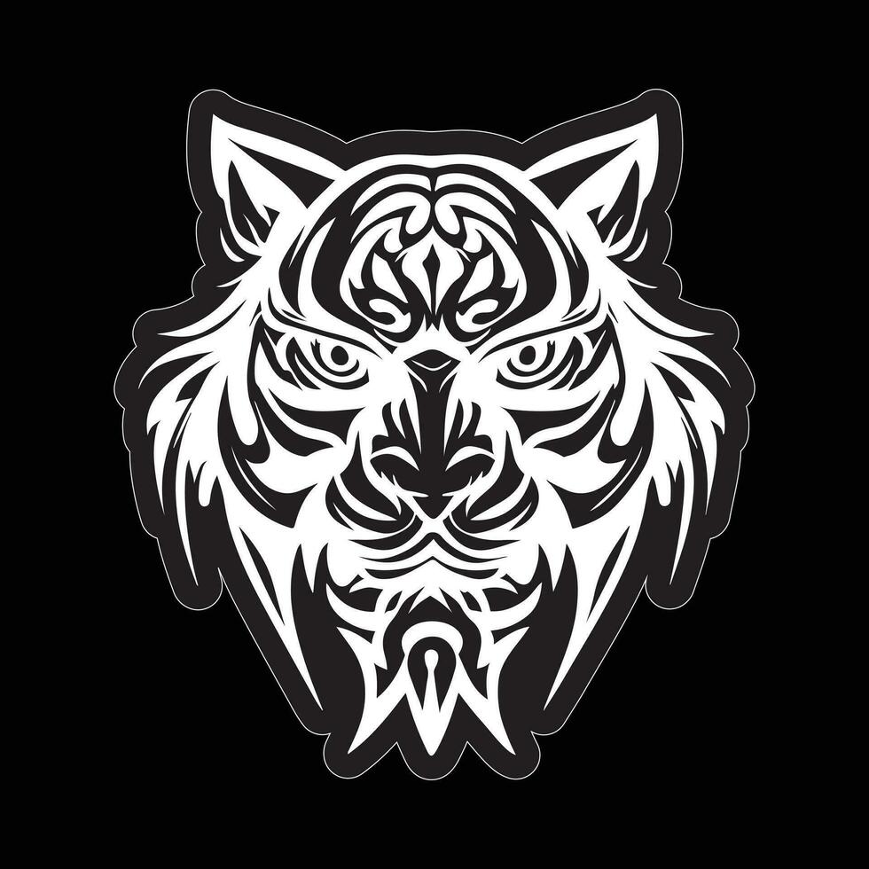 Tiger face sticker black and white for printing vector