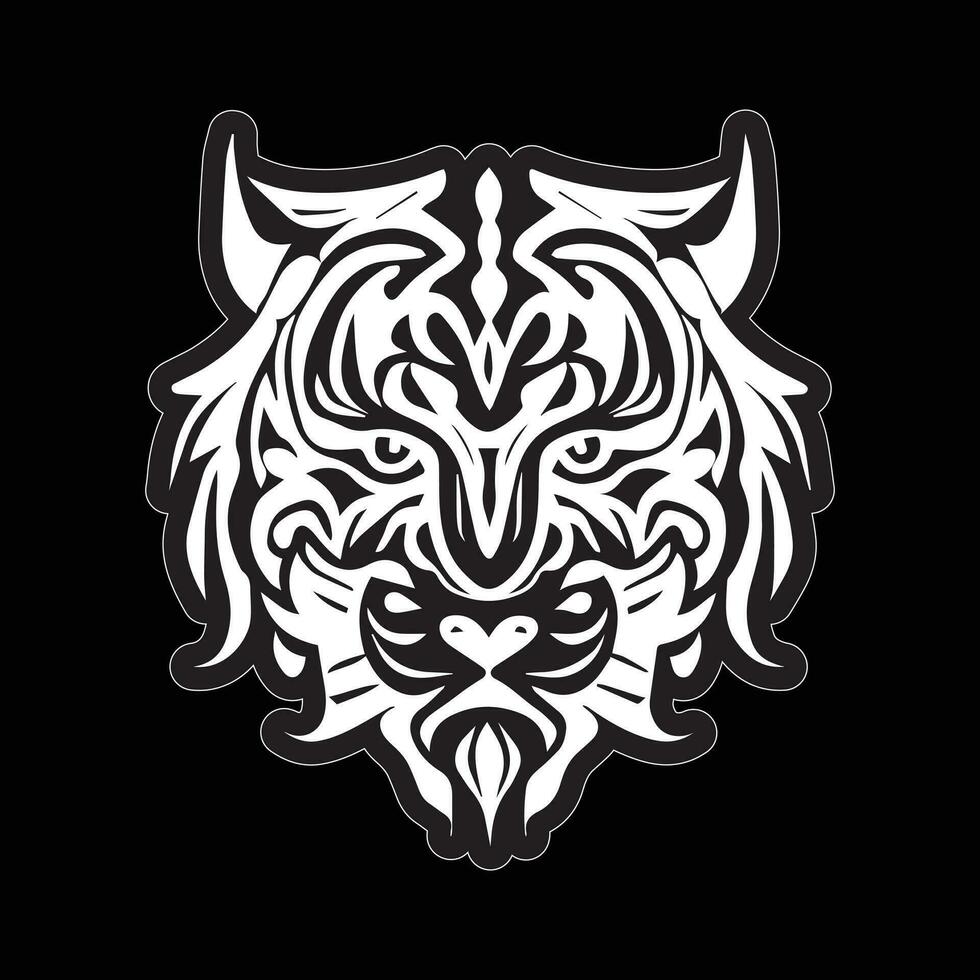 Tiger face sticker black and white for printing vector