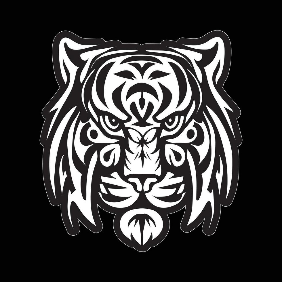 Tiger face sticker black and white for printing vector