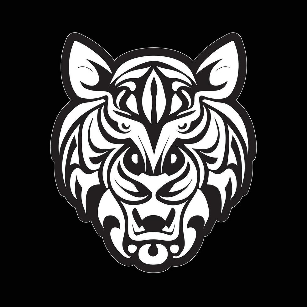 Tiger face sticker black and white for printing vector