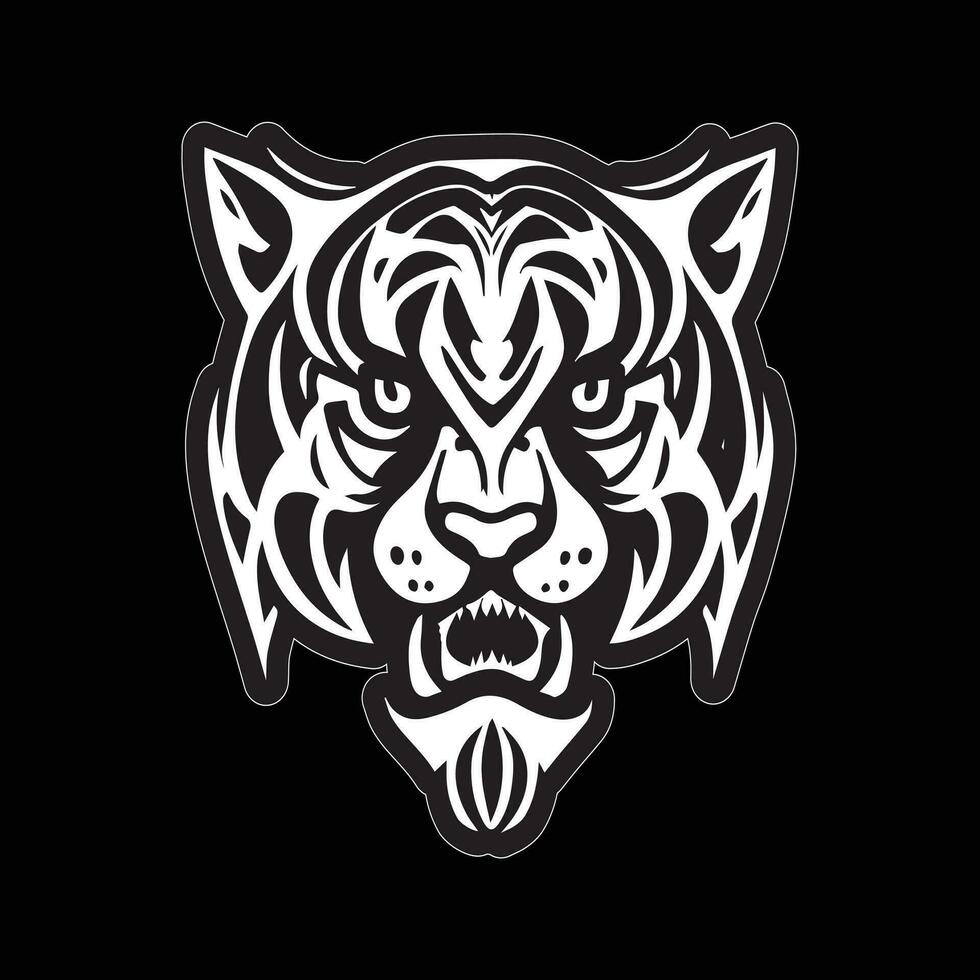 Tiger face sticker black and white for printing vector