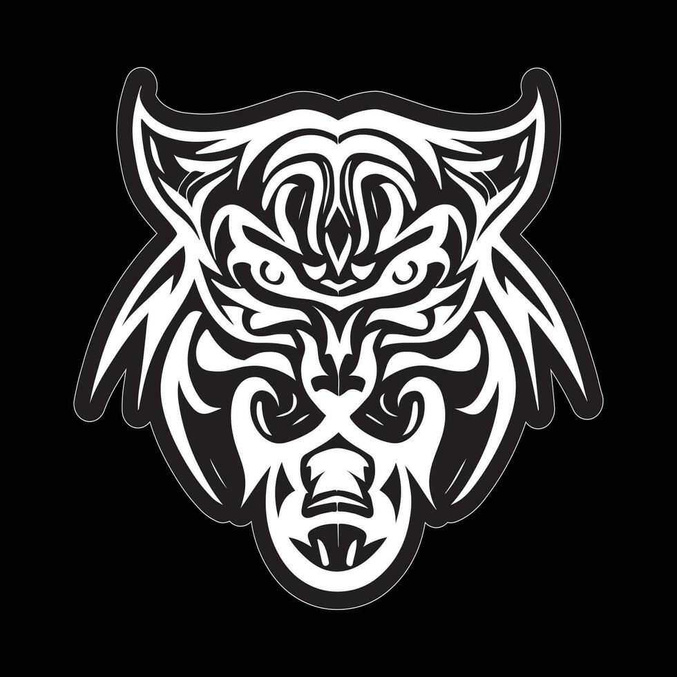 Tiger face sticker black and white for printing vector
