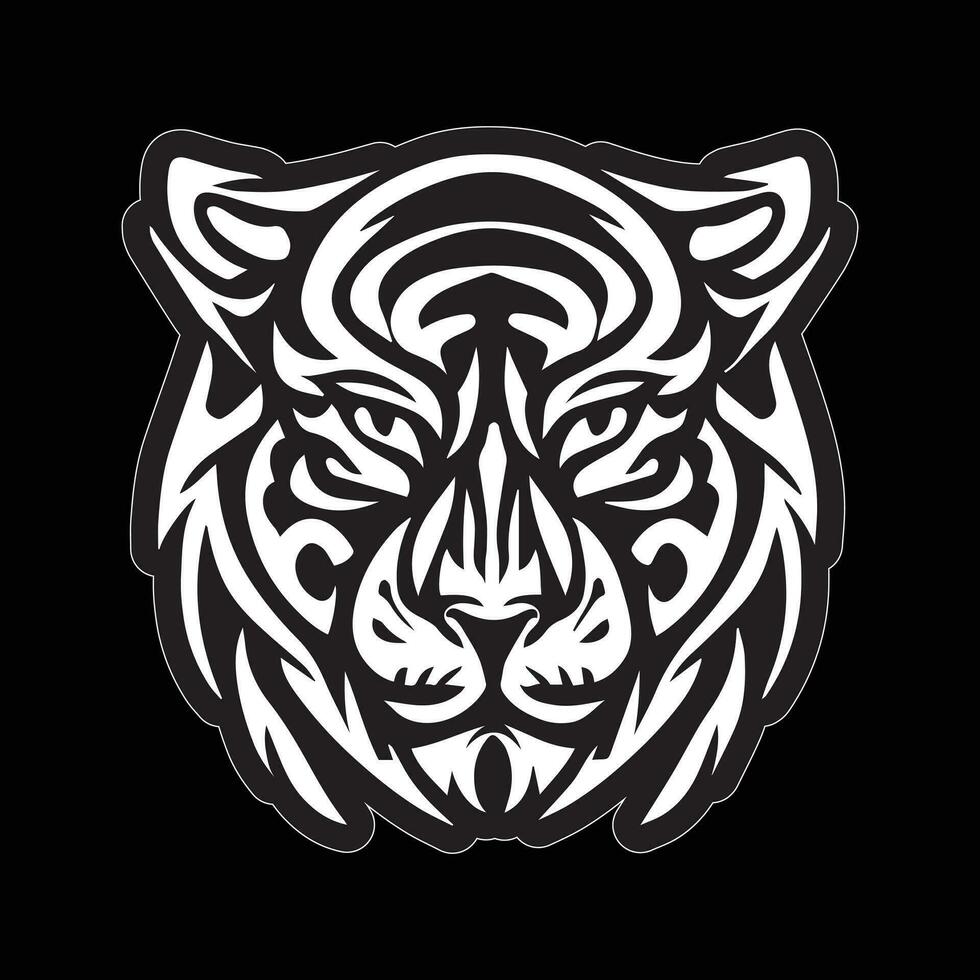 Tiger face sticker black and white for printing vector