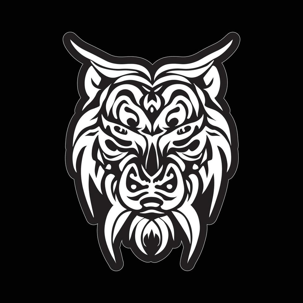 Tiger face sticker black and white for printing vector