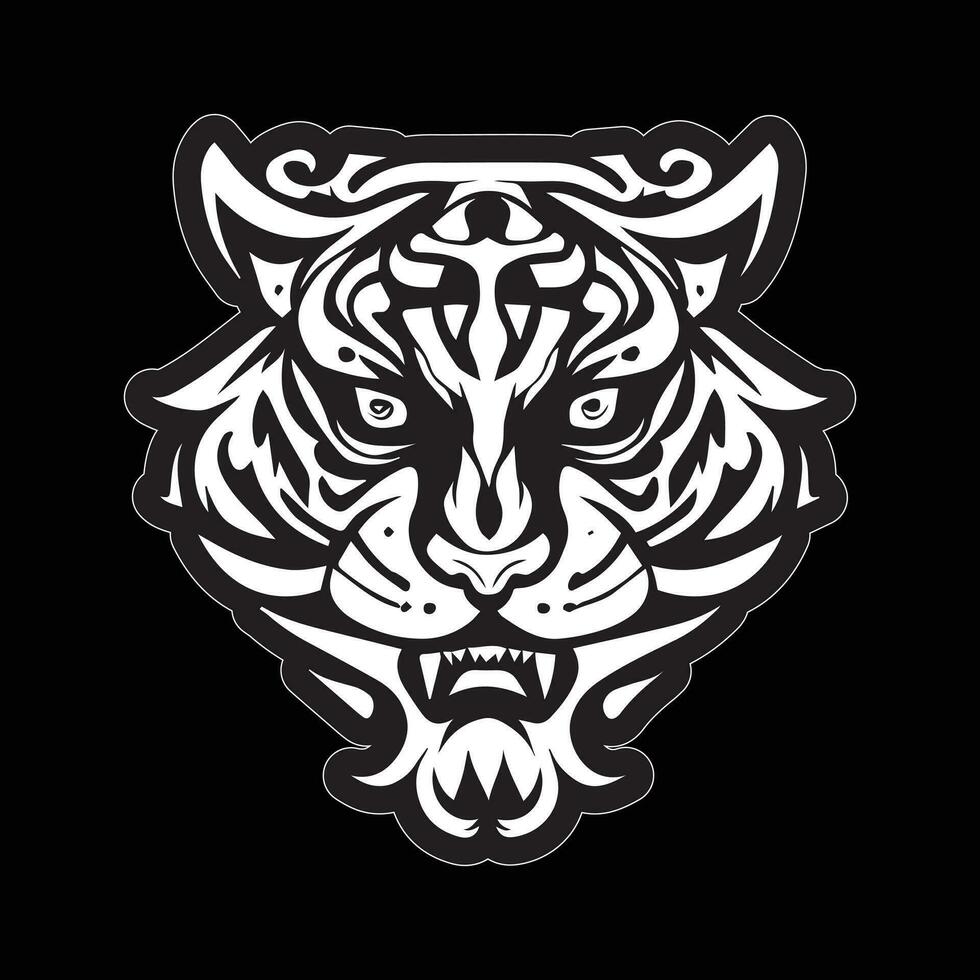 Tiger face sticker black and white for printing vector