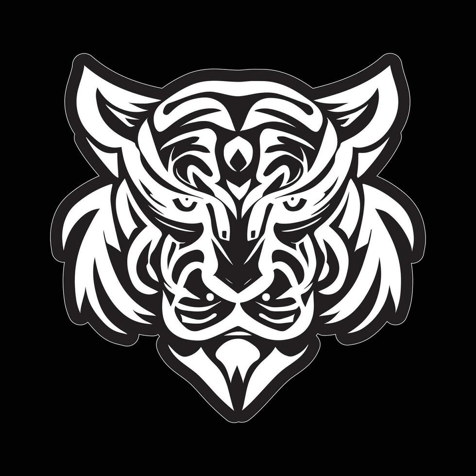 Tiger face sticker black and white for printing vector