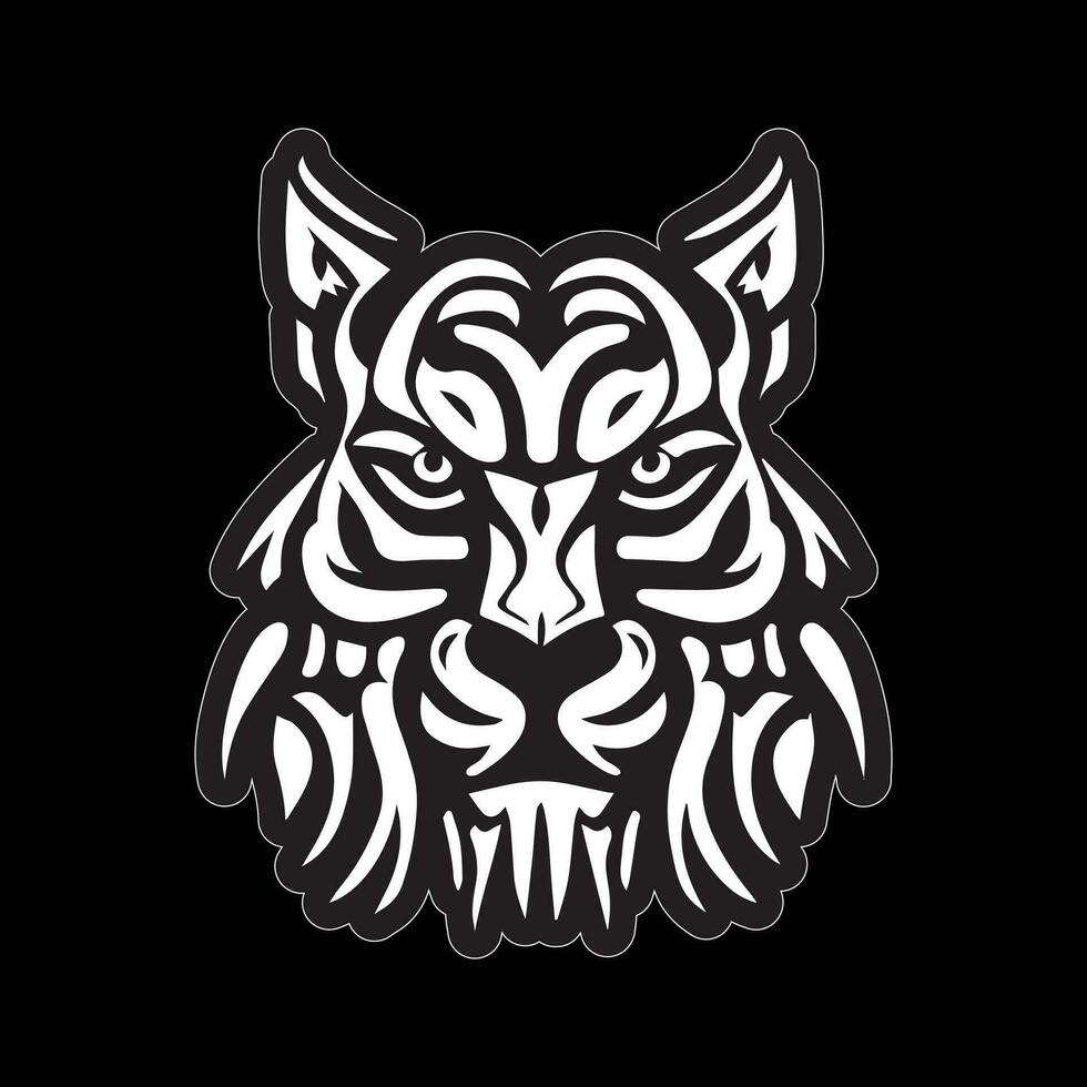 Tiger face sticker black and white for printing vector