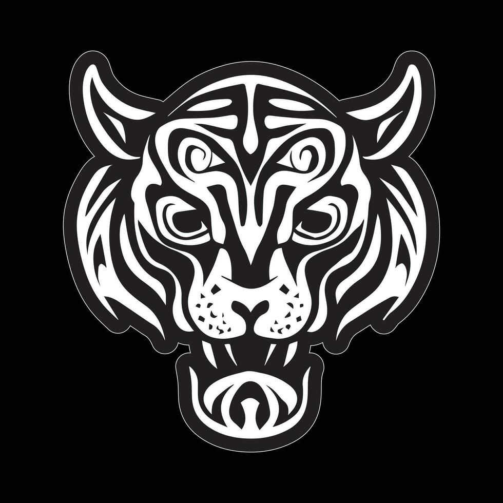 Tiger face sticker black and white for printing vector