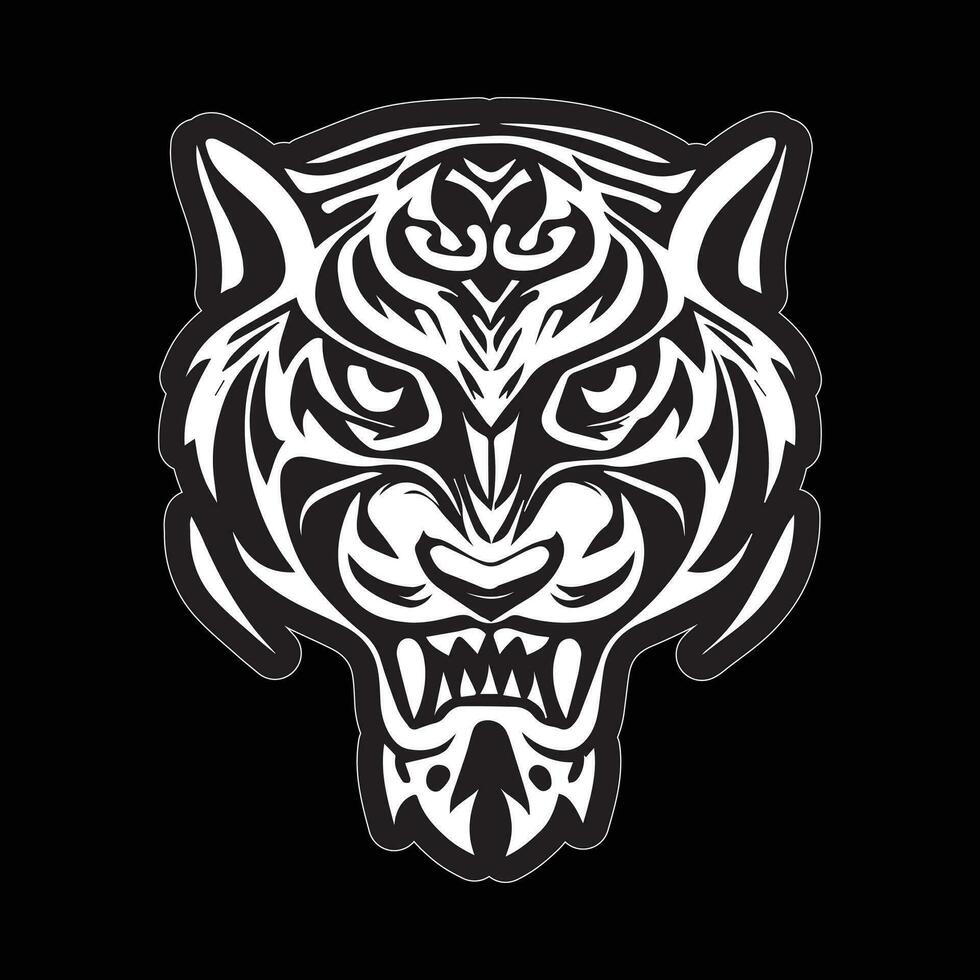 Tiger face sticker black and white for printing vector