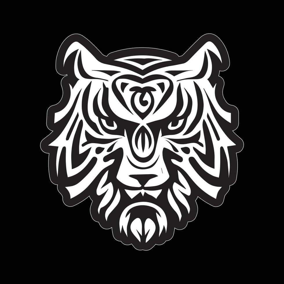 Tiger face sticker black and white for printing vector