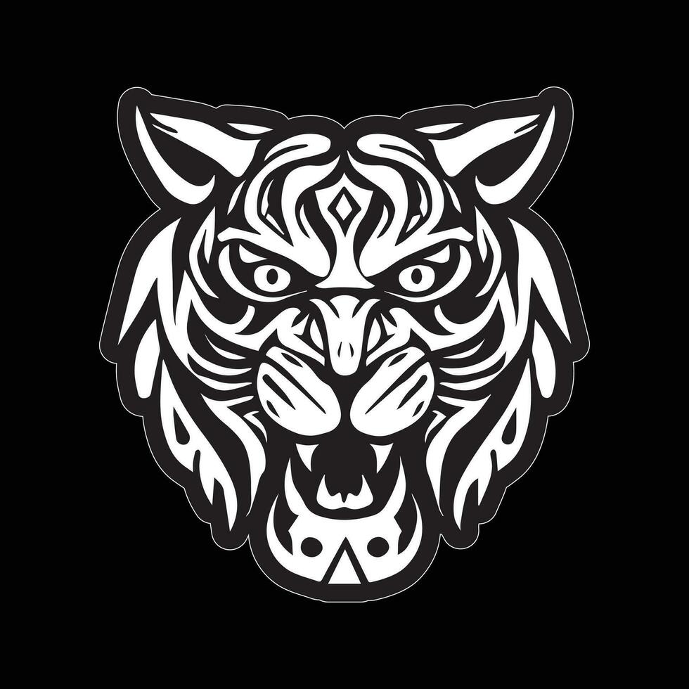 Tiger face sticker black and white for printing vector