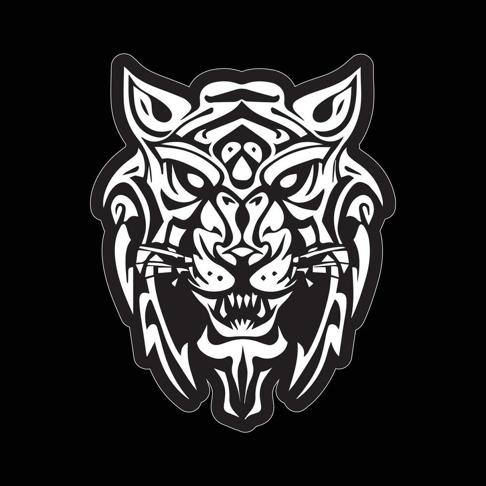 Tiger face sticker black and white for printing vector