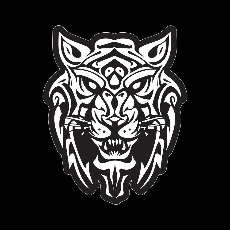 Tiger face sticker black and white for printing vector