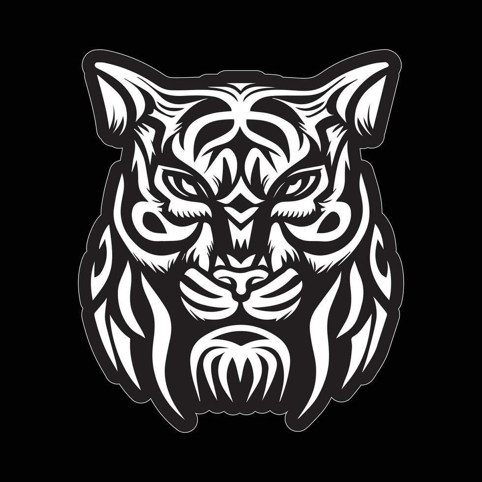 Tiger face sticker black and white for printing vector