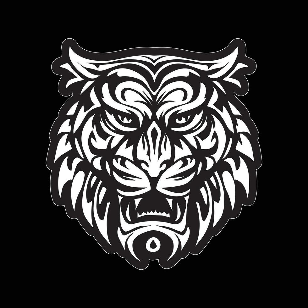 Tiger face sticker black and white for printing vector