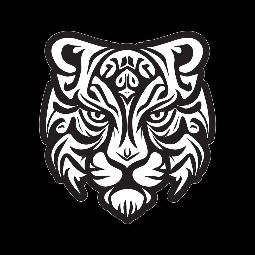 Tiger face sticker black and white for printing vector