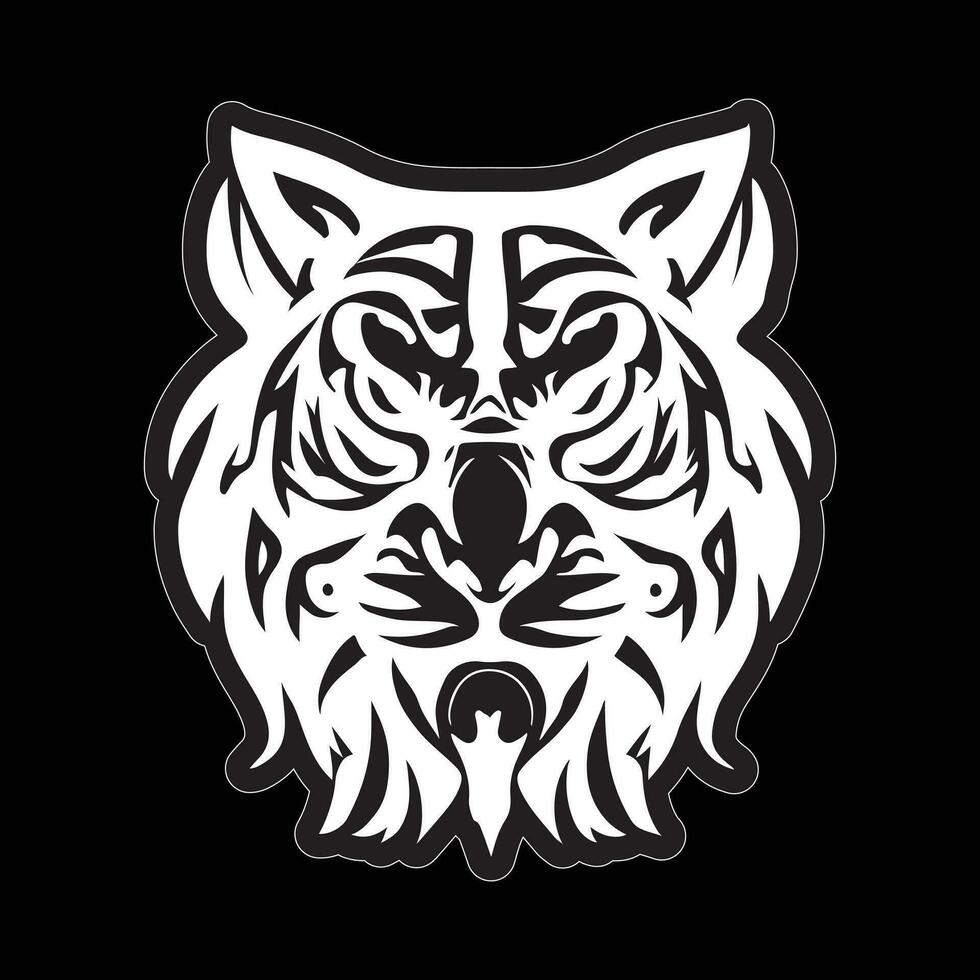 Tiger face sticker black and white for printing vector