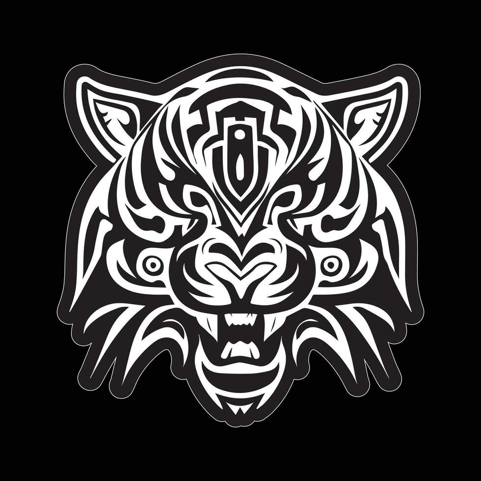 Tiger face sticker black and white for printing vector