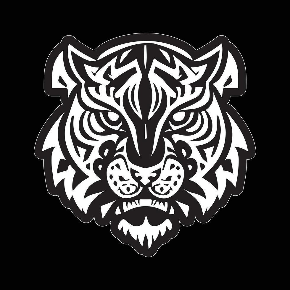 Tiger face sticker black and white for printing vector