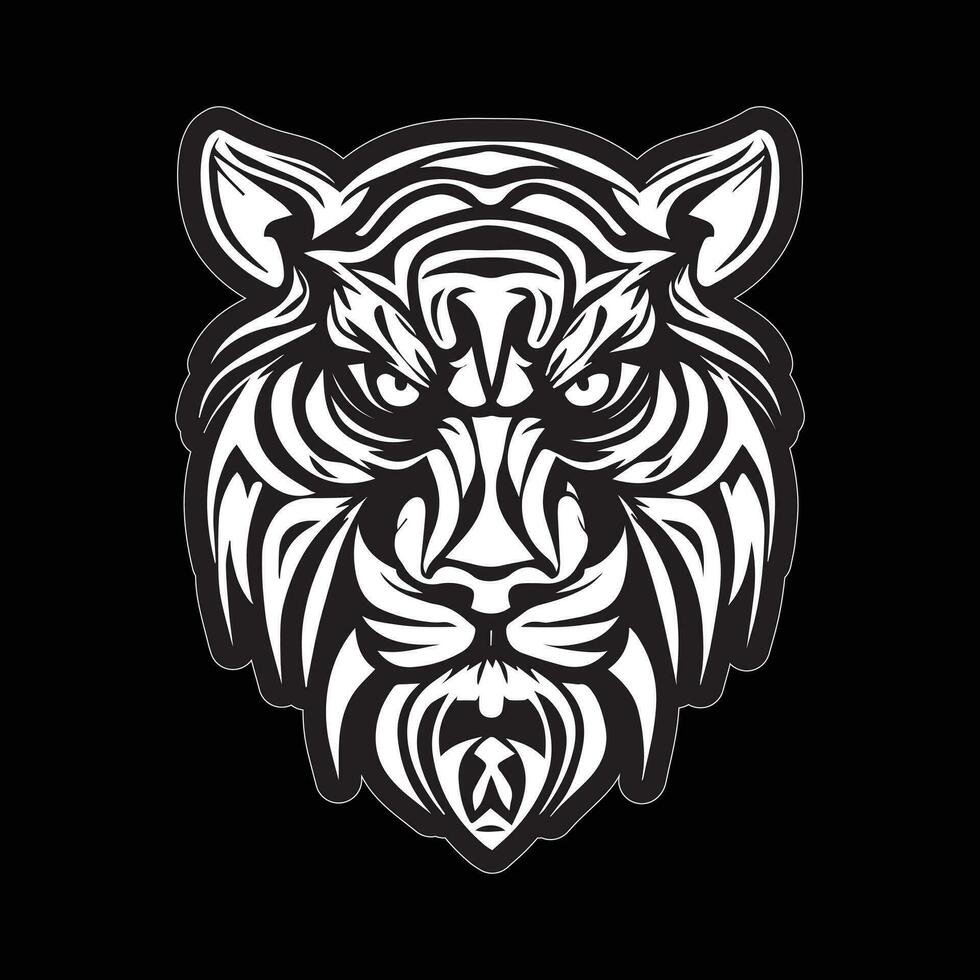 Tiger face sticker black and white for printing vector