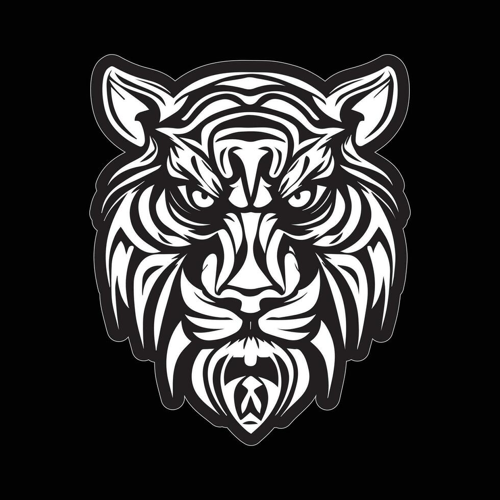 Tiger face sticker black and white for printing vector