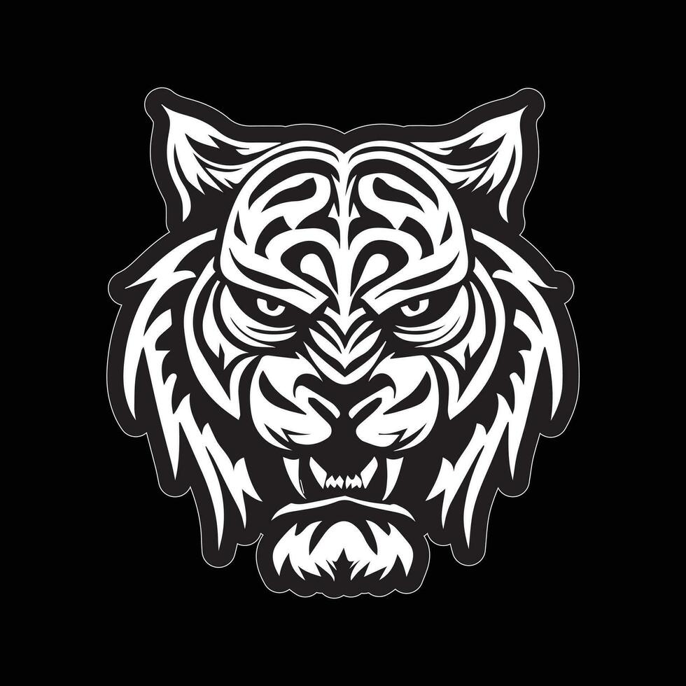 Tiger face sticker black and white for printing vector