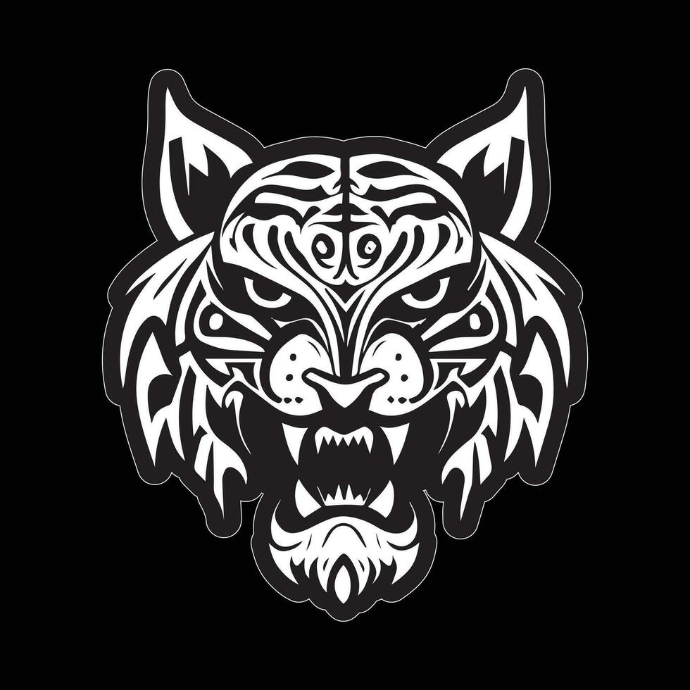 Tiger face sticker black and white for printing vector