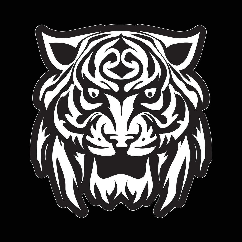 Tiger face sticker black and white for printing vector