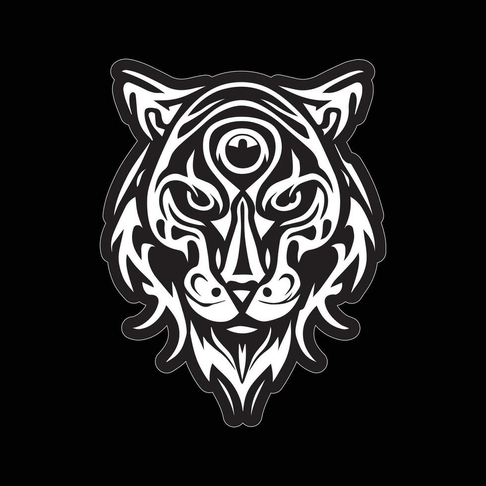 Tiger face sticker black and white for printing vector
