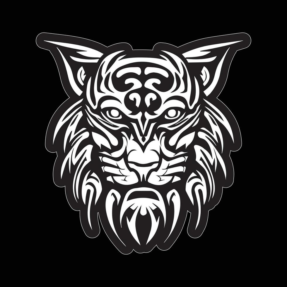 Tiger face sticker black and white for printing vector