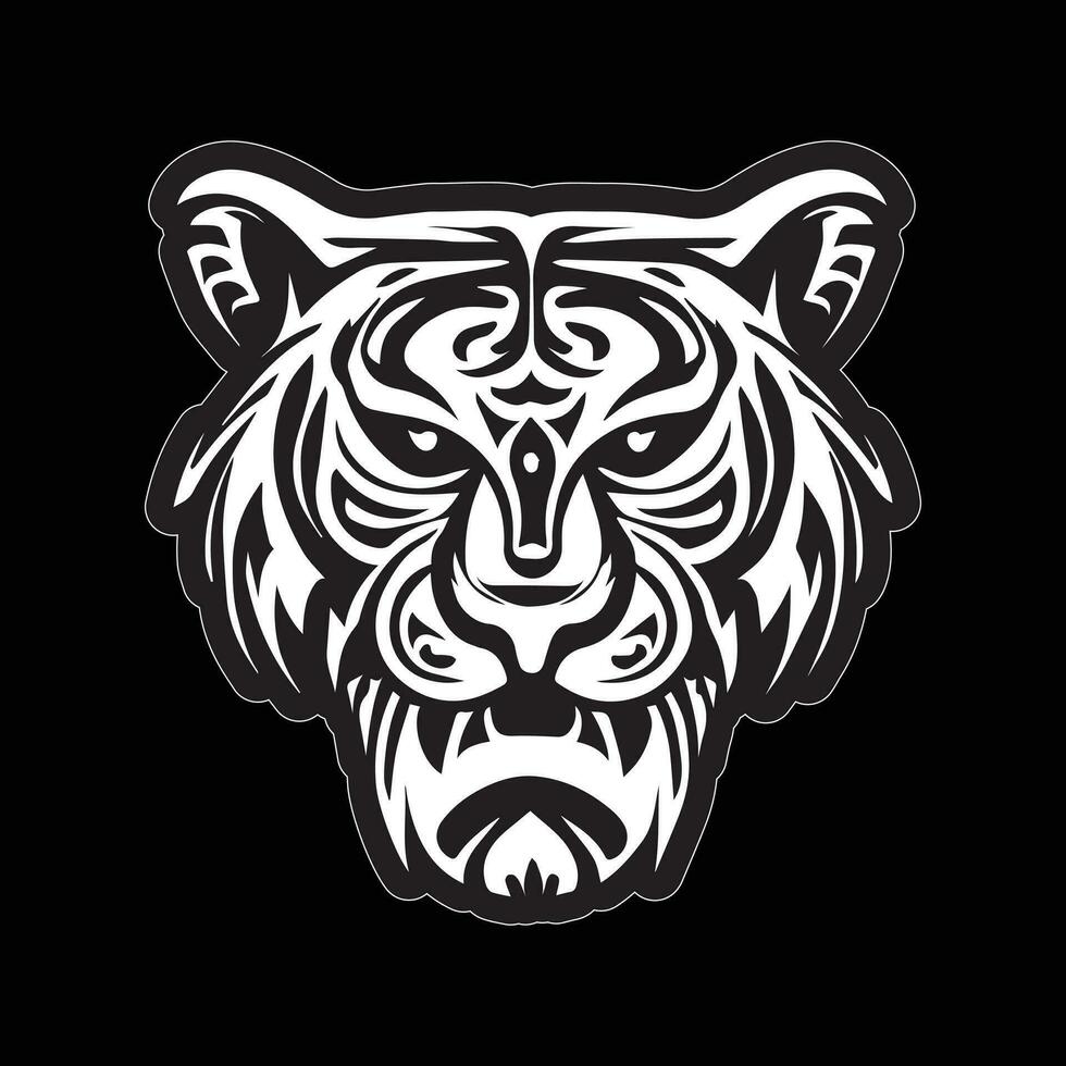 Tiger face sticker black and white for printing vector