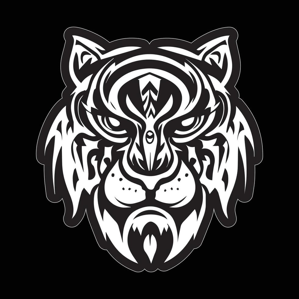 Tiger face sticker black and white for printing vector