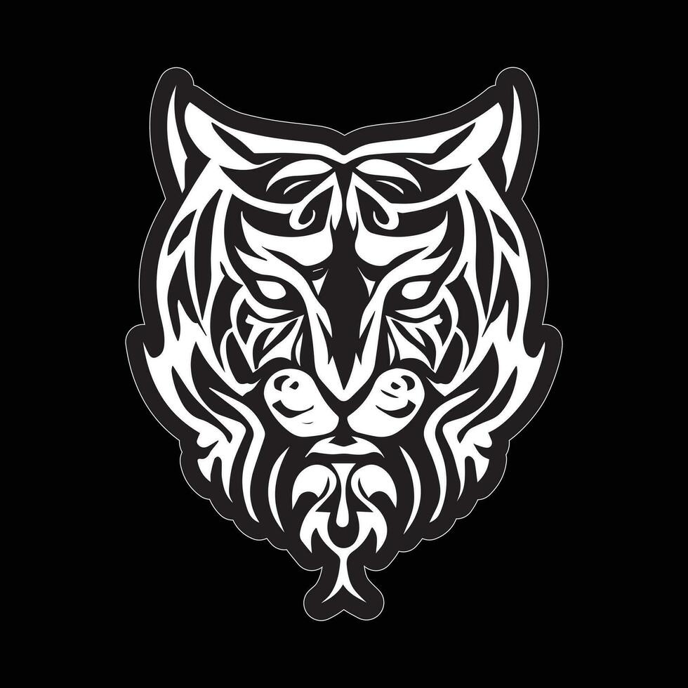 Tiger face sticker black and white for printing vector