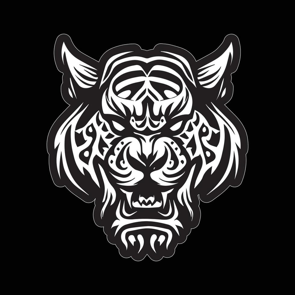 Tiger face sticker black and white for printing vector