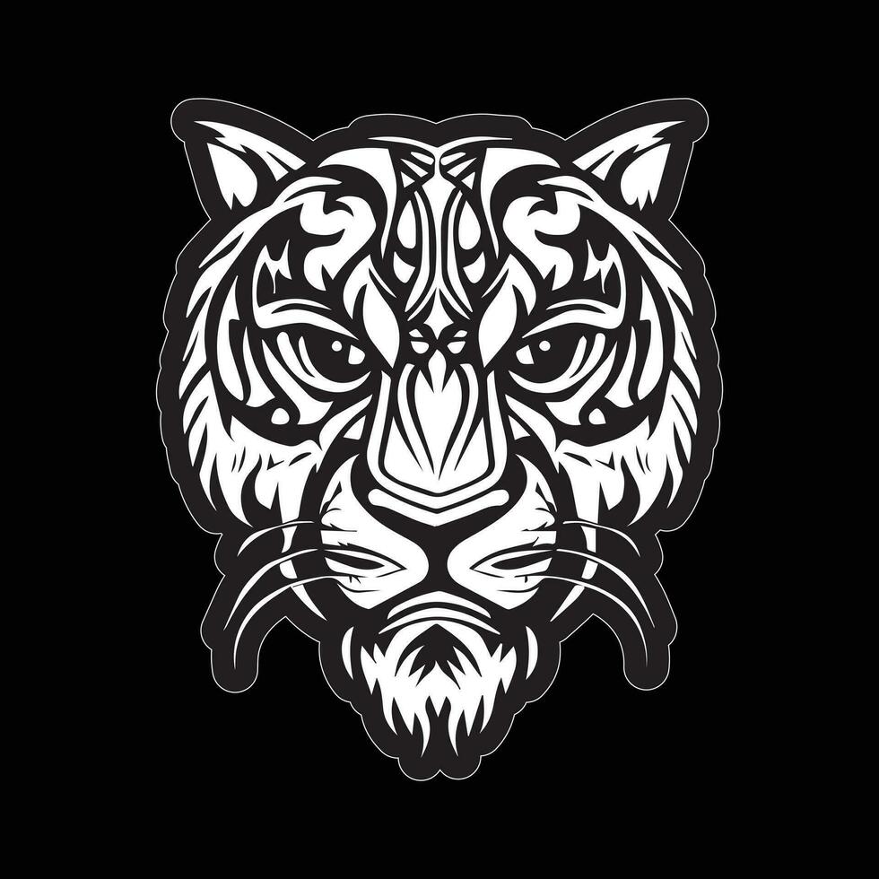 Tiger face sticker black and white for printing vector